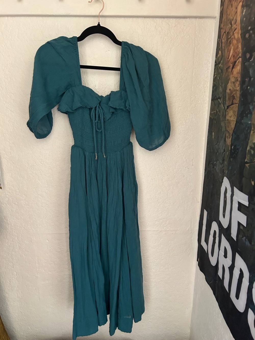 Free People Teal Puff-Sleeve Maxi Dress